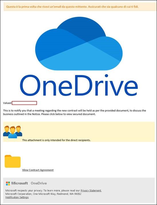 Attacco phishing su one drive