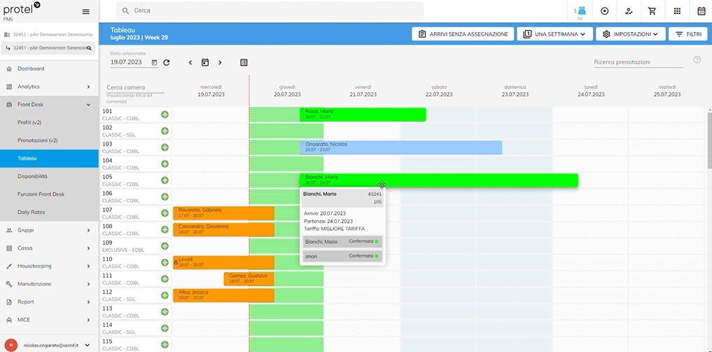 prenotazioni tableau protel PMS screen 4