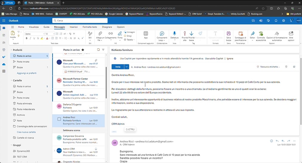 Mail di Outlook risposta IA