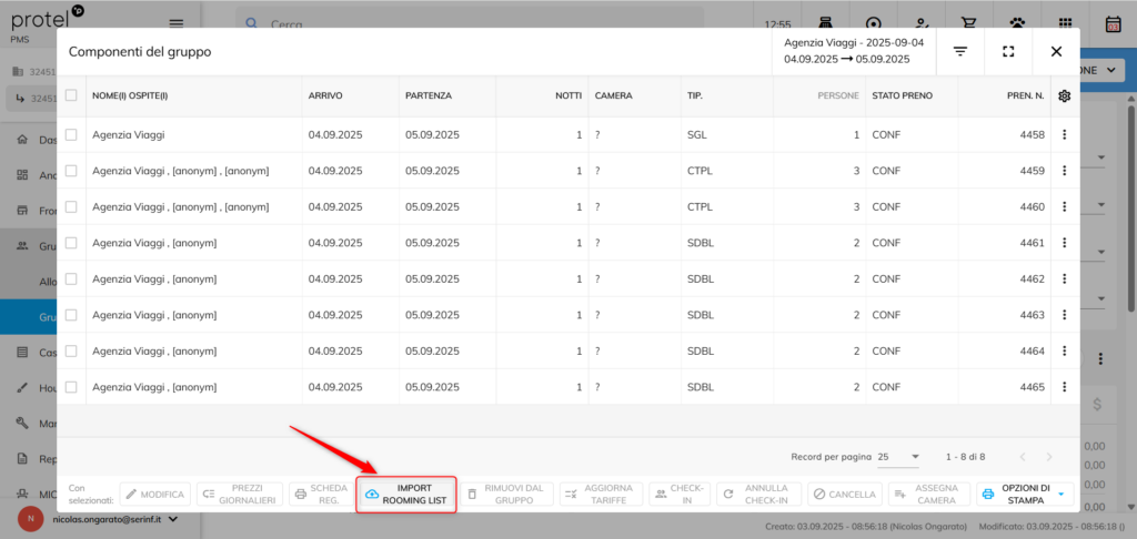 Import rooming list protel
