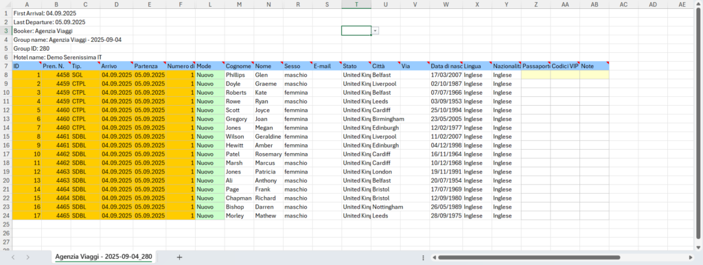 rooming list excel