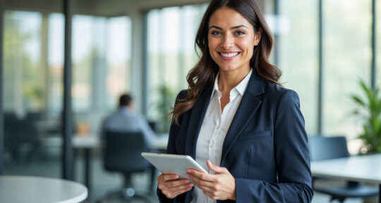 Cover front office back office. ragazza che sorride a lavoro